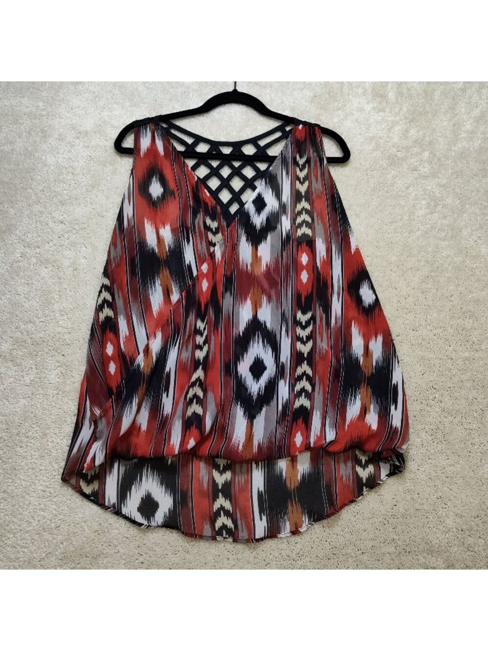 Maurices Tunic Top Women Large Sleeveless Chiffon Lattice Back High-Low Camisole